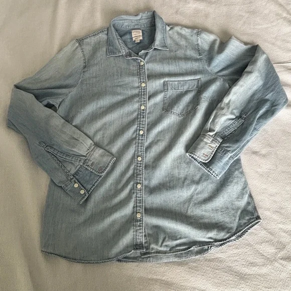 J. Crew Perfect Fit Denim Chambray Button Down Shirt 100% Cotton Sz L Western - Picture 4 of 10